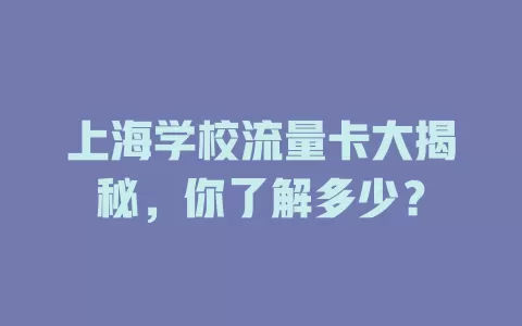 上海学校流量卡大揭秘，你了解多少？