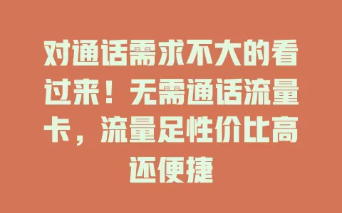 对通话需求不大的看过来！无需通话流量卡，流量足性价比高还便捷