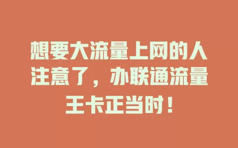 想要大流量上网的人注意了，办联通流量王卡正当时！