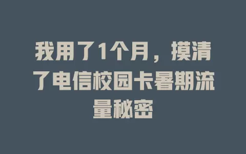 我用了1个月，摸清了电信校园卡暑期流量秘密