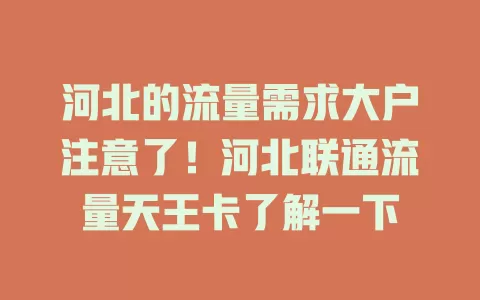 河北的流量需求大户注意了！河北联通流量天王卡了解一下