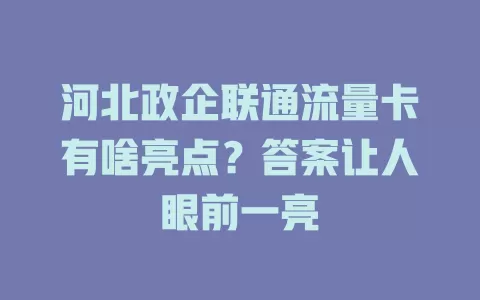 河北政企联通流量卡有啥亮点？答案让人眼前一亮