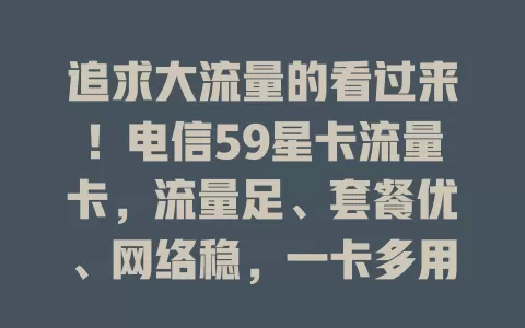 追求大流量的看过来！电信59星卡流量卡，流量足、套餐优、网络稳，一卡多用超方便，助你网络生活更畅快