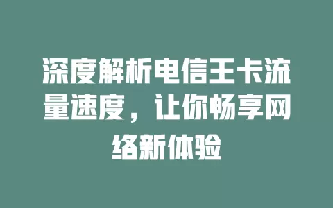深度解析电信王卡流量速度，让你畅享网络新体验