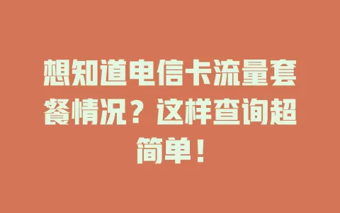 想知道电信卡流量套餐情况？这样查询超简单！