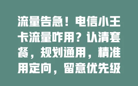 流量告急！电信小王卡流量咋用？认清套餐，规划通用，精准用定向，留意优先级，让流量物尽其用