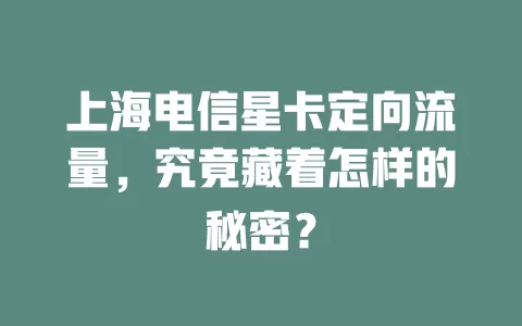 上海电信星卡定向流量，究竟藏着怎样的秘密？