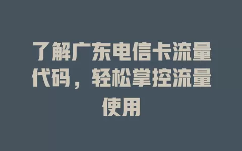 了解广东电信卡流量代码，轻松掌控流量使用