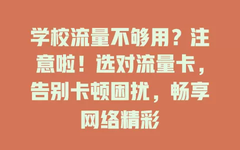 学校流量不够用？注意啦！选对流量卡，告别卡顿困扰，畅享网络精彩