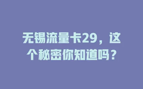 无锡流量卡29，这个秘密你知道吗？