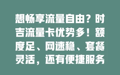 想畅享流量自由？时吉流量卡优势多！额度足、网速稳、套餐灵活，还有便捷服务，助你摆脱流量限制，开启精彩网络生活