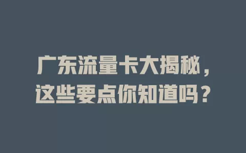 广东流量卡大揭秘，这些要点你知道吗？