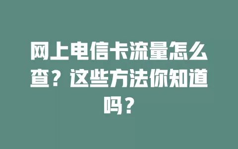 网上电信卡流量怎么查？这些方法你知道吗？