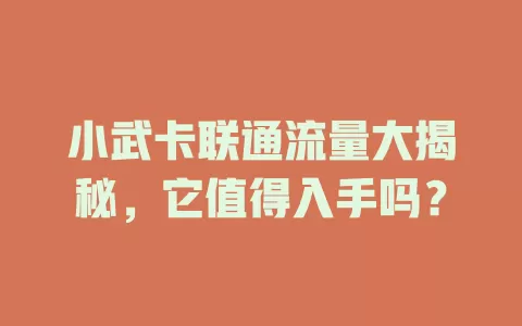 小武卡联通流量大揭秘，它值得入手吗？