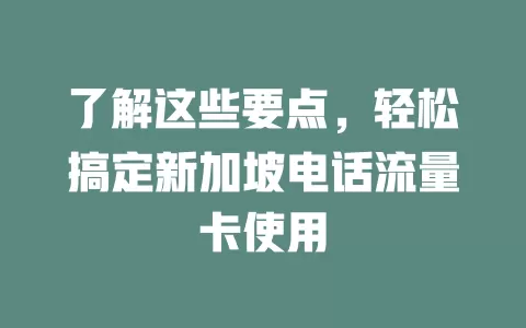 了解这些要点，轻松搞定新加坡电话流量卡使用