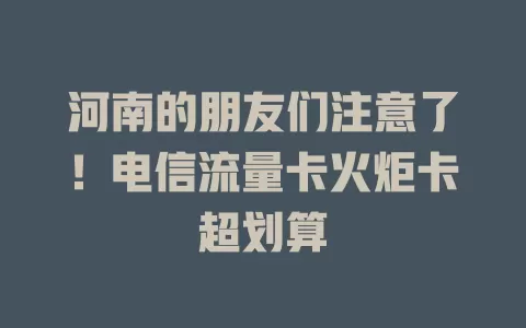 河南的朋友们注意了！电信流量卡火炬卡超划算