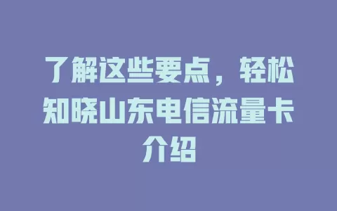 了解这些要点，轻松知晓山东电信流量卡介绍