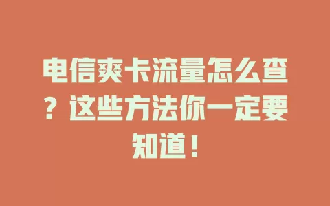 电信爽卡流量怎么查？这些方法你一定要知道！