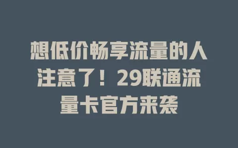 想低价畅享流量的人注意了！29联通流量卡官方来袭