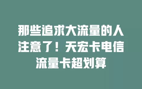 那些追求大流量的人注意了！天宏卡电信流量卡超划算