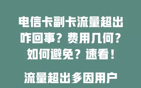 电信卡副卡流量超出咋回事？费用几何？如何避免？速看！

流量超出多因用户认知不足及后台应用偷跑。超量费用高还影响信用。避免可关注流量、设权限、调套餐，做好这些，就能躲开流量超出困扰 。
