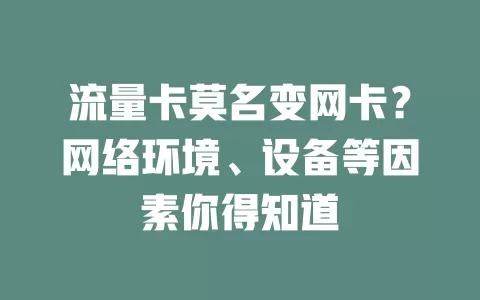 流量卡莫名变网卡？网络环境、设备等因素你得知道