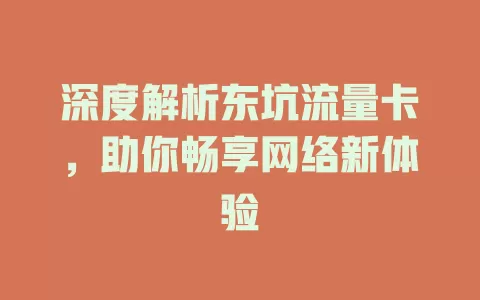 深度解析东坑流量卡，助你畅享网络新体验