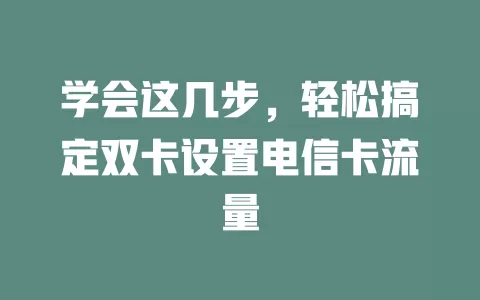 学会这几步，轻松搞定双卡设置电信卡流量