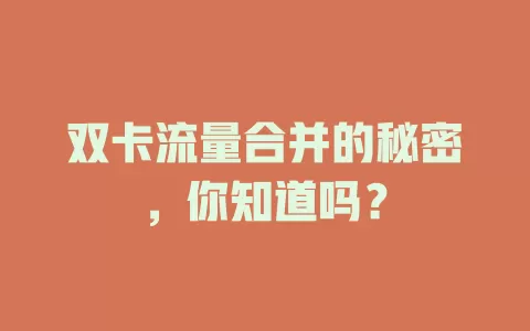双卡流量合并的秘密，你知道吗？