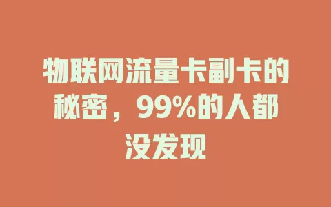 物联网流量卡副卡的秘密，99%的人都没发现