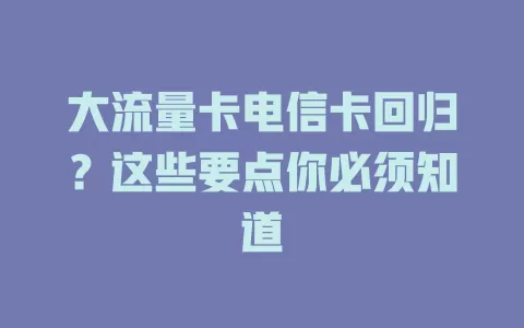 大流量卡电信卡回归？这些要点你必须知道