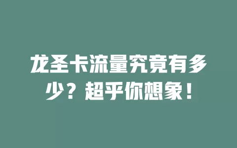 龙圣卡流量究竟有多少？超乎你想象！