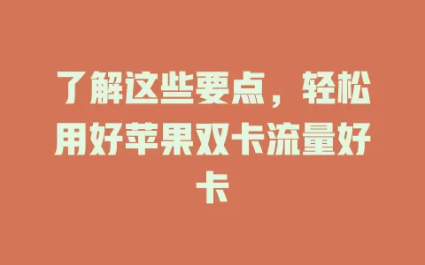 了解这些要点，轻松用好苹果双卡流量好卡
