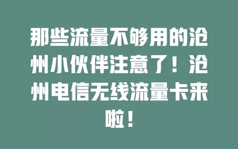 那些流量不够用的沧州小伙伴注意了！沧州电信无线流量卡来啦！