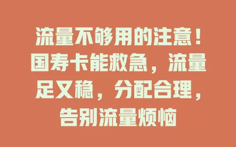流量不够用的注意！国寿卡能救急，流量足又稳，分配合理，告别流量烦恼