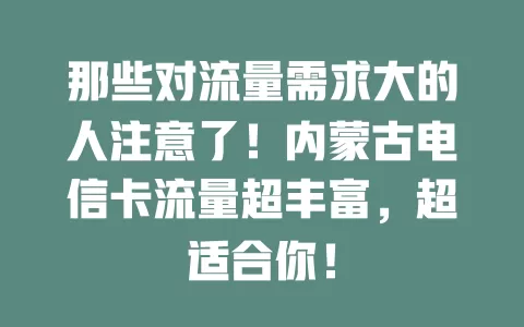 那些对流量需求大的人注意了！内蒙古电信卡流量超丰富，超适合你！