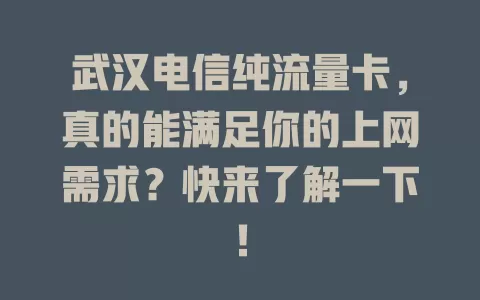 武汉电信纯流量卡，真的能满足你的上网需求？快来了解一下！