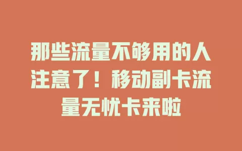 那些流量不够用的人注意了！移动副卡流量无忧卡来啦