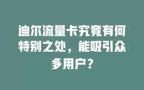 迪尔流量卡究竟有何特别之处，能吸引众多用户？
