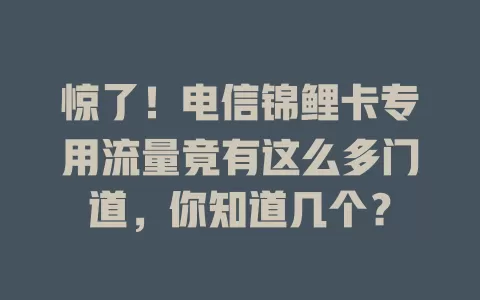 惊了！电信锦鲤卡专用流量竟有这么多门道，你知道几个？