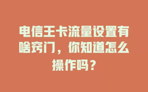 电信王卡流量设置有啥窍门，你知道怎么操作吗？