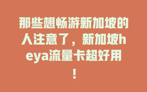 那些想畅游新加坡的人注意了，新加坡heya流量卡超好用！