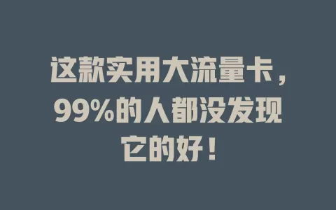这款实用大流量卡，99%的人都没发现它的好！