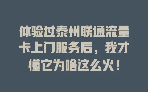 体验过泰州联通流量卡上门服务后，我才懂它为啥这么火！