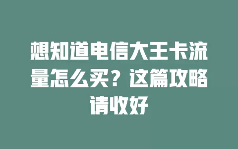 想知道电信大王卡流量怎么买？这篇攻略请收好