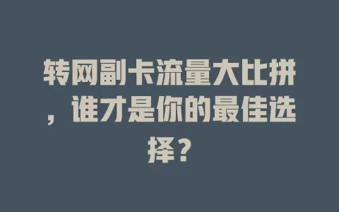转网副卡流量大比拼，谁才是你的最佳选择？