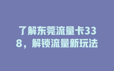 了解东莞流量卡338，解锁流量新玩法