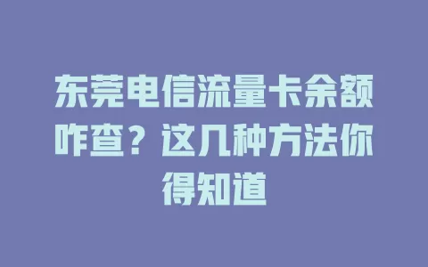 东莞电信流量卡余额咋查？这几种方法你得知道