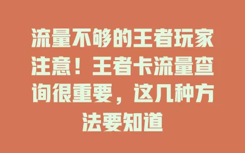 流量不够的王者玩家注意！王者卡流量查询很重要，这几种方法要知道