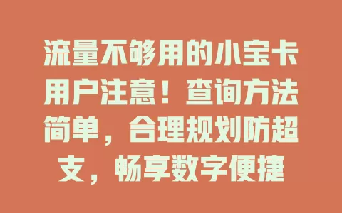 流量不够用的小宝卡用户注意！查询方法简单，合理规划防超支，畅享数字便捷